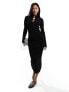 Фото #7 товара Mango button front knitted midi dress in black