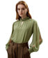 ფოტო #1 პროდუქტის Women's Side Slit Lantern Sleeve Silk Blouse for Women