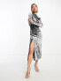 Фото #1 товара & Other Stories velvet midaxi column dress with drape detail in dark grey