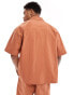 ASOS DESIGN co-ord short sleeve boxy oversized shirt with piping in rust Красный, L - Chest 42 - фото #4