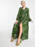 ASOS DESIGN Maternity button through pintuck maxi dress in green floral print