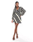 Фото #4 товара Never Fully Dressed Petite crochet balloon sleeve mini dress in monochrome stripe