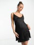 Фото #7 товара ASOS DESIGN high apex satin mini slip dress in hammered satin in black