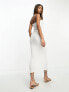 Фото #2 товара ASOS DESIGN knitted bandeau midi dress with cut out front in textured stitch in white