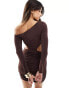 Фото #2 товара ASOS DESIGN slinky slash neck mini dress with cut outs in chocolate brown