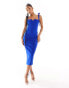 Vesper tie strap notch detail midi dress in cobalt