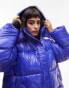 Topshop – Mittellange Oversized-Pufferjacke in Blau mit abnehmbarer Kapuze