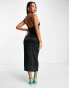 Фото #2 товара ASOS DESIGN cami satin ruched mesh insert wrap midi dress in black