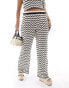 Фото #1 товара Noisy May Curve knitted wide leg trouser co-ord in black & white wave