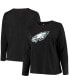 Фото #1 товара Women's Plus Size Black Philadelphia Eagles Primary Logo Long Sleeve T-shirt