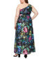 Фото #2 товара Plus Size Floral-Print One-Shoulder Gown