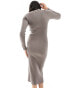 New Look knitted ruched button through midi dress in mink