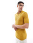 ASOS DESIGN knitted short sleeve polo with diamond texture in mustard Коричневый, 2XL - Chest 46-48 - фото #1