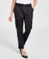 Фото #2 товара Women's High-Rise Belted Satin Cargo Pants, Regular & Petite, Created for Macy's