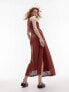 Topshop rib sleeveless jersey tie waist midi dress in rust