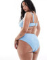 South Beach Curve jacquard crinkle high waist bikini bottom in cornflower blue