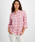 Фото #1 товара Women's Plaid Parker Roll-Tab-Sleeve Button-Down Top