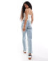 Фото #2 товара Miss Selfridge Petite heart pocket straight leg jean in bleach wash