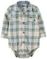 Baby Plaid Long-Sleeve Button-Down Bodysuit 12M