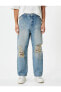 Фото #3 товара Yırtık Kot Pantolon Düğmeli 5 Cepli Bol Paça - Baggy Jeans