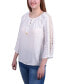 ფოტო #3 პროდუქტის Petite 3/4 Sleeve Tunic with Crochet and Tie Neck