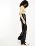 Only Tall high waisted wide leg faux leather contrast stitch trousers in black