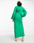 ASOS DESIGN drape shoulder balloon sleeve maxi dress in washed twill in pop green