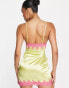 Фото #2 товара Missyempire contrast lace satin mini dress in yellow and pink