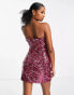 Forever New Petite structured bandeau sequin mini dress in pink and red mix