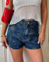 Daisy Street X Chloe Davie high waist mom shorts in denim moon print