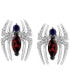 ფოტო #3 პროდუქტის Garnet (1/2 ct. t.w.) Sapphire (1/8 ct. t.w.) & Diamond (1/10 ct. t.w.) Spiderman Stud Earrings in Sterling Silver