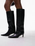 Фото #1 товара Topshop Tara premium leather knee high heeled boots in black