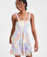 ფოტო #1 პროდუქტის Juniors' Smoked Printed Ruffle-Trim Sleeveless Dress Swim Cover-Up, Created for Macy's