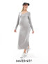 Фото #1 товара Mamalicious Maternity long sleeved maxi dress with side splits in grey