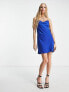 Only satin mini dress with diamonte straps in bright blue