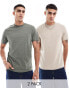 ASOS DESIGN 2 pack crew neck t-shirts in cream and beige