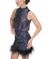Women's Feather-Trim Sequin Mock-Neck Dress