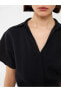 Фото #8 товара LCW Vision Gömlek Yaka Düz Kısa Kollu Crop Kadın Bluz