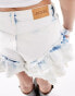 Фото #5 товара Monki frill raw hem denim shorts in bleached blue tie dye wash