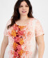 ფოტო #3 პროდუქტის Plus Size Ombré Flora Scoop-Neck Top, Created for Macy's