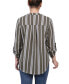 Petite Size 3/4 Push Tab Mandarin Collar Blouse with Front Pleats Dusty Olive Stripe, P/XL - фото #2