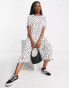 Фото #8 товара New Look tie sleeve smock dress in white polka dot