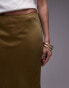 Topshop satin bias maxi skirt in khaki Зеленый, 34 - фото #4