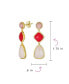 Unique Boho Long Round Square Teardrop Shape Natural 3 Multi-Tier Gemstone Summer Party Red Peach Pink Quartz Dangling Earrings Gold Plated