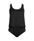 Women's Long Chlorine Resistant One Piece Scoop Neck Fauxkini Swimsuit