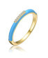 ფოტო #1 პროდუქტის RA Young Adults/Teens 14k Yellow Gold Plated with Cubic Zirconia Blue Enamel Slim Stacking Band Ring