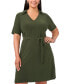 ფოტო #3 პროდუქტის Plus Size Collared-V-Neck Tie-Waist Short-Sleeve Dress