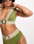 Фото #1 товара River Island plunge elastic bikini top in khaki