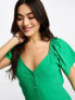 Vero Moda linen touch flutter sleeve midi dress in green