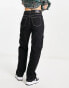 Фото #3 товара Bershka contrast seam cargo jeans in black